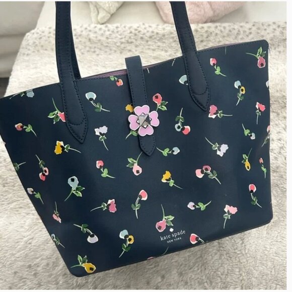 Kate Spade Kaci Wildflower Ditsy Navy Blue Floral tote bag purse *PLEASE READ* - Picture 4 of 8